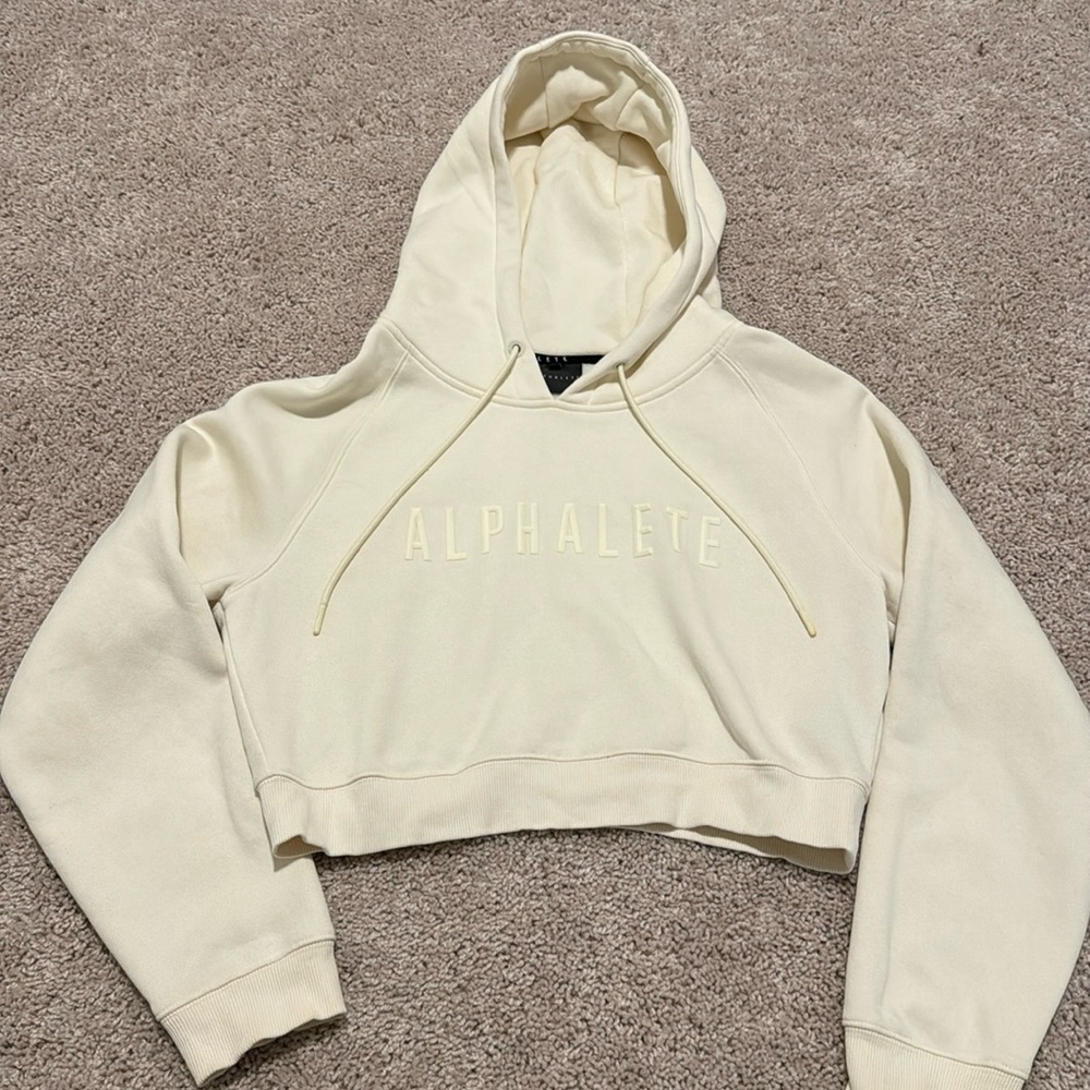 Alphabets Cropped Cream Sweatshirt